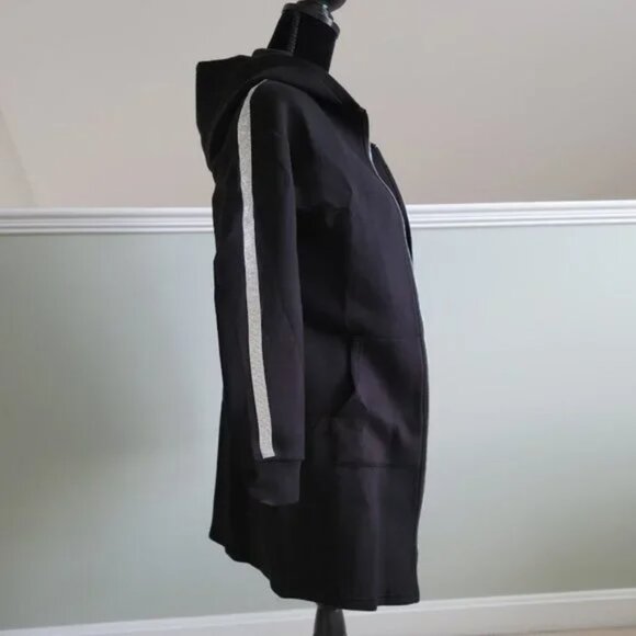 Boston Proper Rhinestone Clear Crystal Trim Zip Up Black Hoodie Jacket XS NWOT - Picture 6 of 7